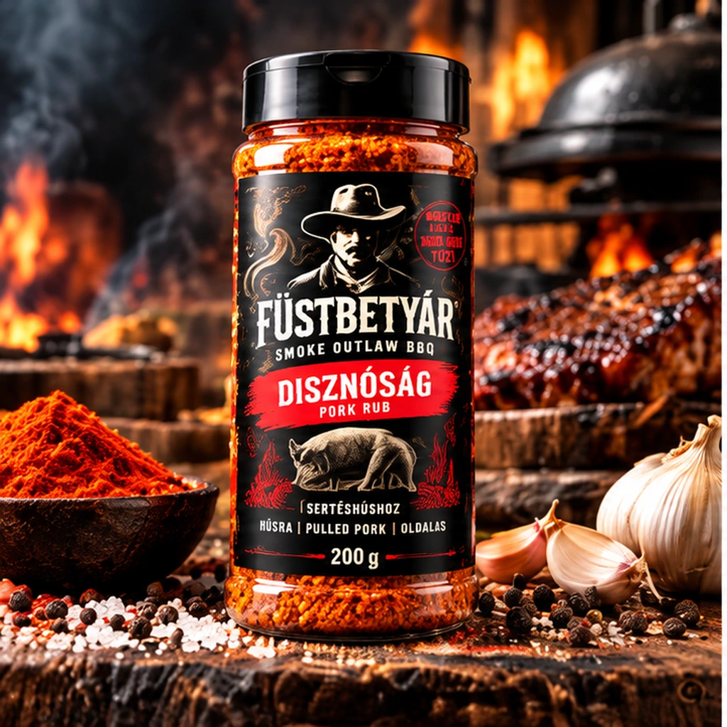 Füstbetyár Disznóság Pork Rub BBQ fűszer füstös, parázsló grillkörnyezetben